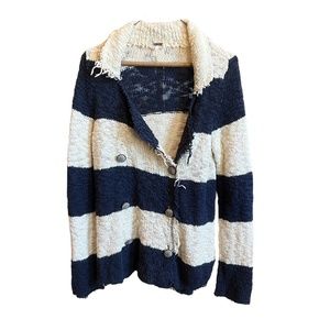 Free People blue and cream chunky cardigan sweater Womens Size Small